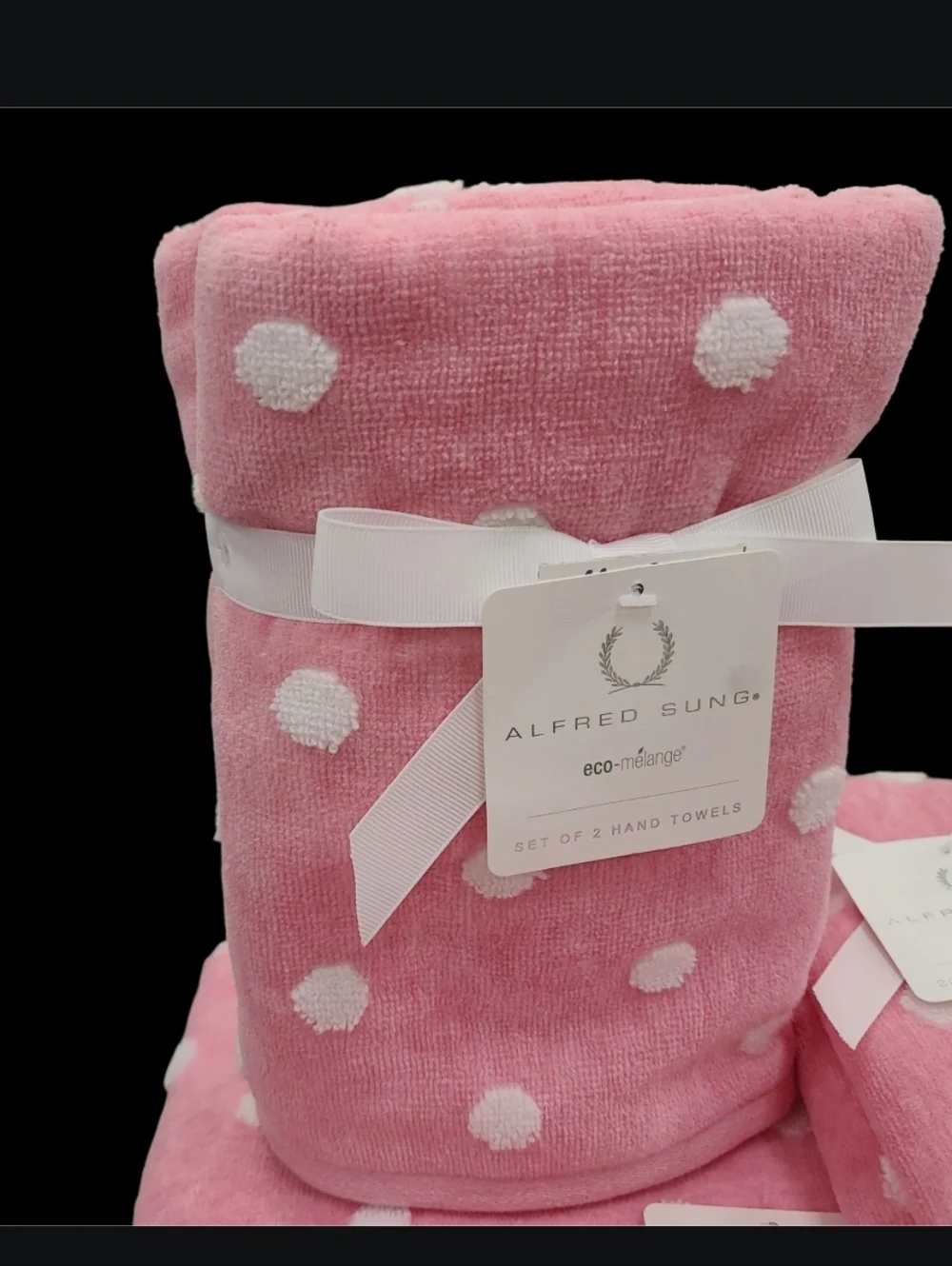 Alfred Sung 6pc Pink White Polka Dot Bath Hand Tip Towel Set Eco Melange New